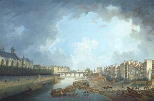 Erkebiskopens bispedømme, Tournelle-broen og Port Saint-Bernard sett fra rådhuset i Paris, av Pierre Antoine Demachy av Pierre Antoine Demachy