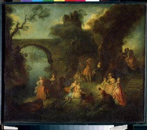 Dans nær elven (Dans ved elven). Maleri av Pierre-Antoine Quillard (Pierre Antoine Quillard