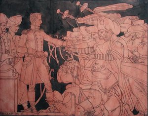 Napoleon I (1769-1821) mottok overgivelsen av de egyptiske lederne under den egyptiske kampanjen, forberedende design for en vase (gouache på papir)