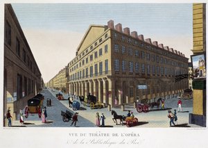 Utsikt over operaen (Comédie Française) og kongens bibliotek - i "" Vues de Paris"" av Courvoisier