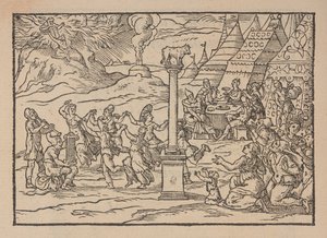 Tilbedelse av den gyldne kalv, fra Figure de la Biblia, illustrer toscanas stanze, av Gabriele Simeoni av Pierre (attr. to) Eskrich