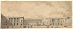 Det første gjenoppbyggingsprosjektet av slottet i Versailles presentert for kong Louis XVI, ca. 1785. av Pierre Adrien Paris