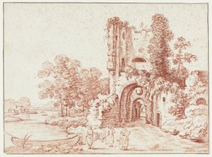 Landskap med ødelagt tårn av Pierre Alexandre Wille