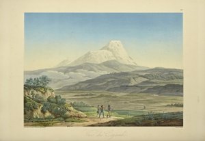 Utsikt over Cajambe, gravert av Bouquet, illustrasjon fra 'Views of the Cordilleras and Monuments of the Native Peoples of America' av Alexander von Humboldt og Aime Bonpland av Pierre Antoine (after) Marchais