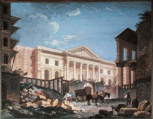 Bygging av Academie de Chirurgie, Paris, ca. 1780-89 (gouache på papir) av Pierre Antoine Demachy