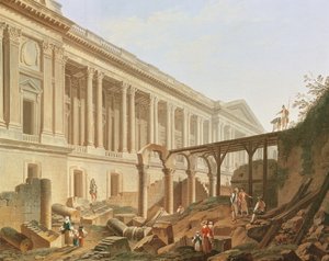 Riving av Hotel de Bourbon og rydding av Louvre Colonnade, ca. 1764