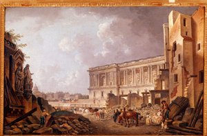 Fantastisk utsikt over søylegangen til Louvre (olje på lerret av Pierre Antoine Demachy