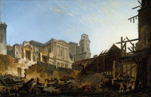 Foire Saint-Germain etter brannen natten 16. til 17. mars 1762, ca. 1762 (olje på lerret) av Pierre Antoine Demachy