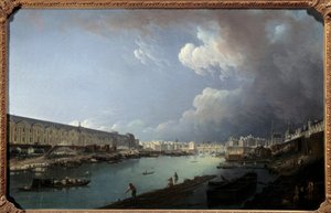 Utsikt over Louvre og Ile de la Cite tatt fra Pont Royal-maleriet av Pierre Demachy (1723-1807) 1778 Søn. 0,49x0,77m. av Pierre Antoine Demachy