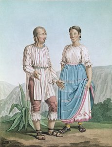 Kostymer til indianerne i Michouacan, fra 'Voyages aux Regions Equinoxiales du Nouveau Continent' av Alexander von Humboldt (1769-1859) utgitt i 1810