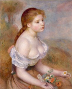 En ung jente med tusenfryd av Pierre Auguste Renoir