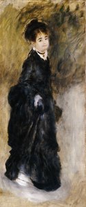En ung kvinne, full lengde, holder opp skjørtet, 1877 av Pierre Auguste Renoir