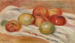 Epler og sitroner på en klut av Pierre Auguste Renoir