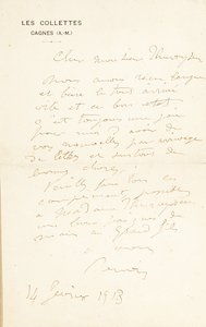 Autographenbrief an Dr. Fritz Thurneyssen, Paris und Les Collettes, 24. Juni 1908 von Pierre Auguste Renoir