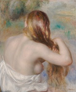 Blond som fletter håret av Pierre Auguste Renoir