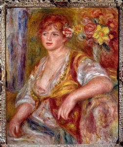 Blond har rosen. Portrett av Andree Madeleine Heuschling (1900-1979) med kallenavnet "Dedee", en komiker kjent som Catherine Hessling (hun giftet seg med Jean Renoir i 1920). Maleri av Pierre Auguste Renoir (1841-1919), ca. 1915. Olje på lerret.  av Pierre Auguste Renoir
