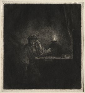Kopi av Student ved et bord ved levende lys av Pierre Auguste Renoir