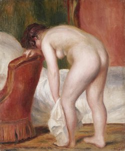 Naken kvinne tørker seg selv, ca. 1909