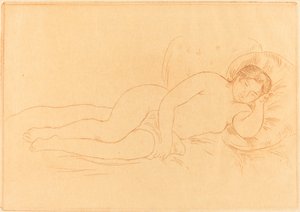 Kvinne naken tilbakelent Femme nue couchee, 1906. av Pierre Auguste Renoir