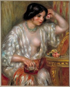 Gabrielle med smykker: Gabrielle Renard, sykepleier til kunstnerens sønn. Maleri av Pierre Auguste Renoir (1841-1919) av Pierre Auguste Renoir
