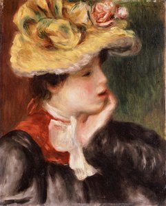 Hodet til en jente med en gul hatt av Pierre Auguste Renoir