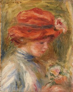 ung kvinne i rød hatt av Pierre Auguste Renoir