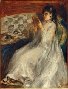 Ung lesende kvinne i hvitt av Pierre Auguste Renoir