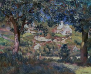 Landskap ved La Roche Guyon, ca. 1887 (olje på lerret) av Pierre Auguste Renoir