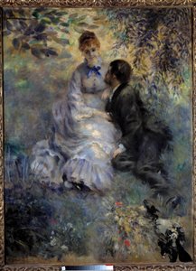 Elskere. Par sitter i en hage. Maleri av Pierre Auguste Renoir (1841-1919) av Pierre Auguste Renoir