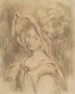 Mme Dieterle in a Hat, ca. 1896 (kull på papir) av Pierre Auguste Renoir