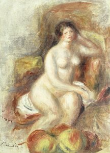 Naken kvinne sitter med epler; Sittende naken kvinne og epler, ca. 1908
