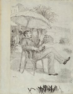 On the Terrace of a Hotel in Bordighera: Maleren Jean Martin anmelder hans regning (illustrasjon for Edmond Renoirs "L