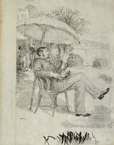 På terrassen til et hotell i Bordighera: Maleren Jean Martin anmelder regningen hans, 1881 av Pierre Auguste Renoir