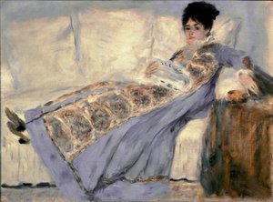 Portrett av Madame Monet (Camille Madame Monet som leser avisen "" Le Figaro") - Maleri av Pierre Auguste Renoir (Pierre-Auguste av Pierre Auguste Renoir