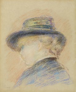 Profil av en ung kvinne i en blå hatt (pastell på papir)