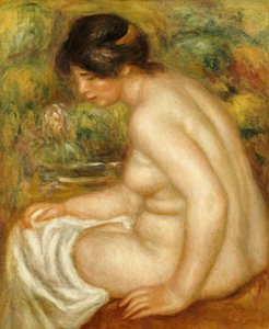 En sittende badende sett fra siden av Pierre Auguste Renoir