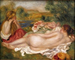 To badende. Maleri av Pierre Auguste Renoir (Pierre-Auguste av Pierre Auguste Renoir