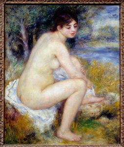 Naken kvinne i et landskapsmaleri av Pierre Auguste Renoir (1841-1919) 1883 Søn. 0,65 x 0,54 m Paris, Musee de l