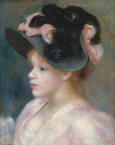 Ung jente i en rosa og svart hatt, ca. 1891