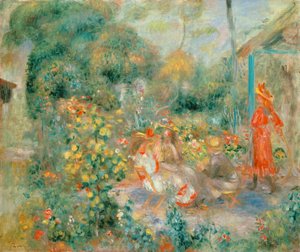 Unge jenter i hagen på Montmartre av Pierre Auguste Renoir