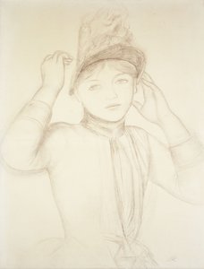 Junge Frau, die ihren Hut richtet; Jeune Fille Arrangeant son Chapeau, um 1885