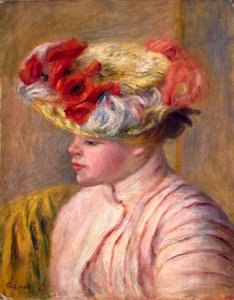 Ung kvinne i en blomstret hatt, 1892. av Pierre Auguste Renoir