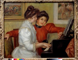 Yvonne og Christine Lerolle ved pianoet Maleri av Pierre Auguste Renoir (1841-1919) 1898 Søn. 0,73x0,92 m Paris, Orangeriemuseet - Yvonne og Christine Lerolle ved pianoet. Maleri av Pierre Auguste Renoir (1841-1919) 1898. 0,73 x 0,92 m. Orangeri M av Pierre Auguste Renoir