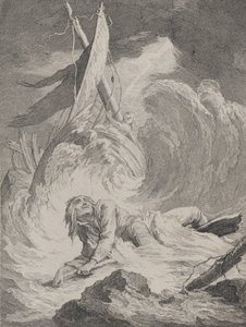 Lazarille ved hjemkomsten fra India er forliste..., ca. 1717-60. av Pierre Aveline