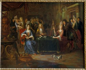 Nobles kortspillere som spiller kort i en stue. Maleri av Pierre Bergaigne (1652-1708) 1699 Arras, Musee Des Beaux Arts av Pierre Bergaigne