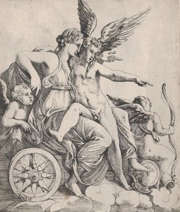 Venus og Amor på en vogn, 1607-61. av Pierre Biard
