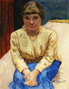 Jente sitter, med hendene i kryss; Young Girl Seated, Les Mans Croisees, ca. 1916 (olje på lerret) av Pierre Bonnard