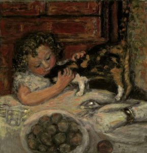 Liten jente med katt av Pierre Bonnard