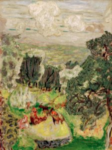 Olivenlunden; Landskap med geiter av Pierre Bonnard