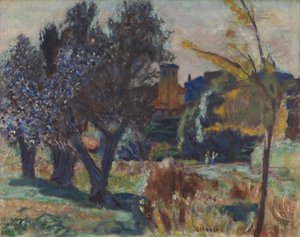 Landskap med oliventrær og et kapell, ca. 1924 (olje på lerret) av Pierre Bonnard